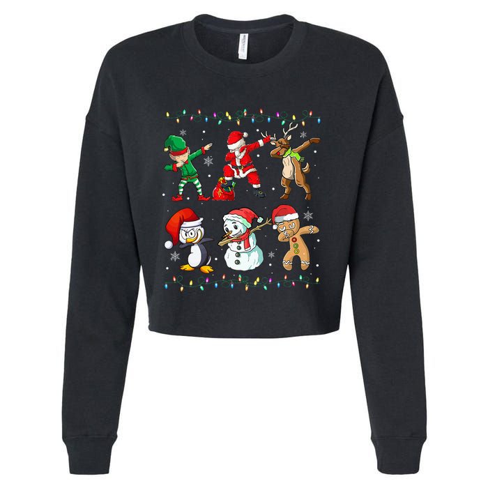 Festive Dabbing Santa Elf Friends Holiday Presents Cropped Pullover Crew