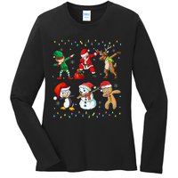 Festive Dabbing Santa Elf Friends Holiday Presents Ladies Long Sleeve Shirt