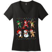 Festive Dabbing Santa Elf Friends Holiday Presents Women's V-Neck T-Shirt