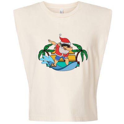 Funny Dabbing Santa Claus Surfing Summer Christmas In July Garment-Dyed Women's Muscle Tee