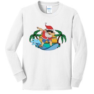 Funny Dabbing Santa Claus Surfing Summer Christmas In July Kids Long Sleeve Shirt