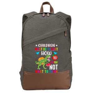 Funny Dinosaur Slogan Children Quote Students Quote Colorful Animals Cotton Canvas Backpack