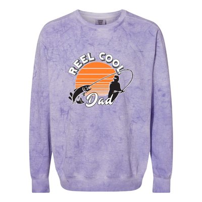 Father's Day Sunset Reel Cool Dad Real Funny Fishing Pun Gift Fishing Dad Colorblast Crewneck Sweatshirt