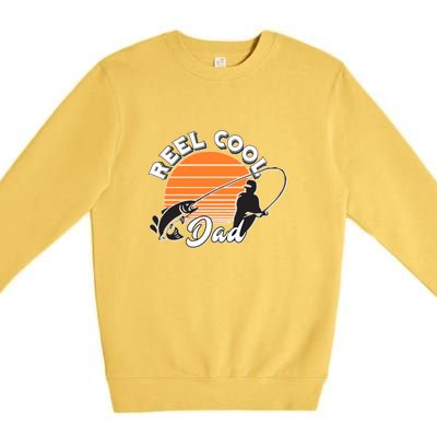 Father's Day Sunset Reel Cool Dad Real Funny Fishing Pun Gift Fishing Dad Premium Crewneck Sweatshirt