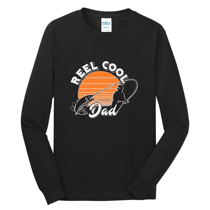 Father's Day Sunset Reel Cool Dad Real Funny Fishing Pun Gift Fishing Dad Tall Long Sleeve T-Shirt