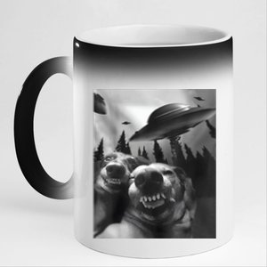 Funny Dogs Selfie With UFOs 11oz Black Color Changing Mug