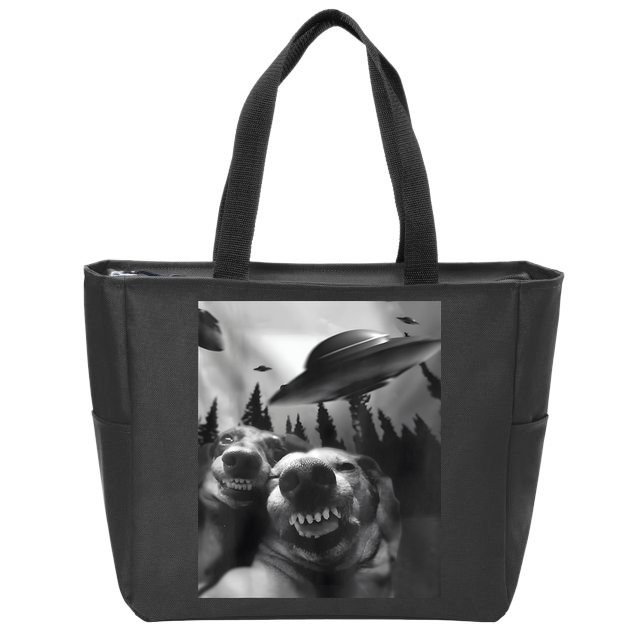 Funny Dogs Selfie With UFOs Zip Tote Bag
