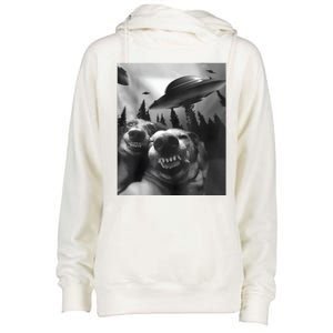 Funny Dogs Selfie With UFOs Womens Funnel Neck Pullover Hood