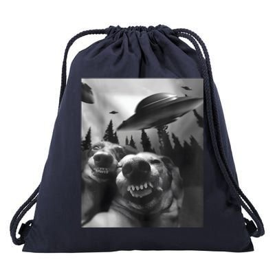 Funny Dogs Selfie With UFOs Drawstring Bag