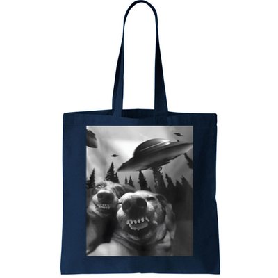 Funny Dogs Selfie With UFOs Tote Bag