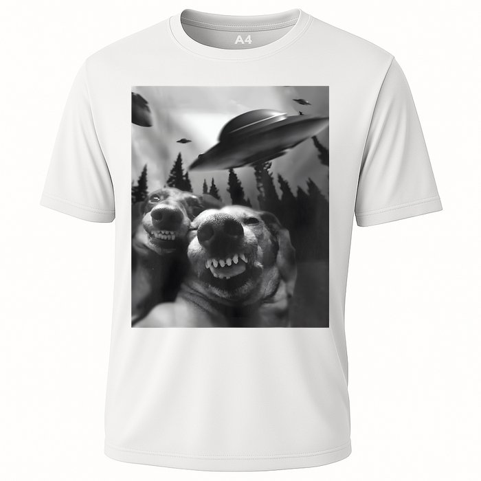 Funny Dogs Selfie With UFOs Cooling Performance Crew T-Shirt