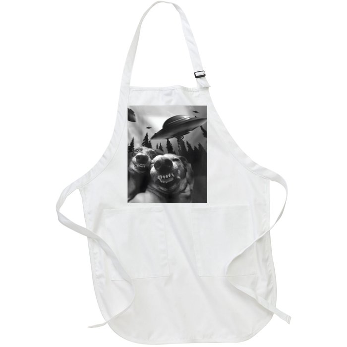 Funny Dogs Selfie With UFOs Full-Length Apron With Pockets