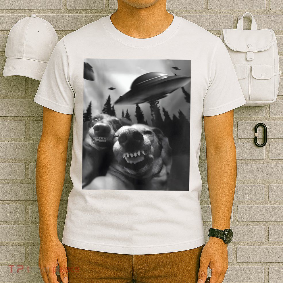 Funny Dogs Selfie With UFOs T-Shirt