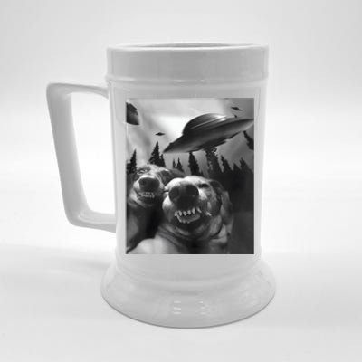 Funny Dogs Selfie With UFOs Beer Stein