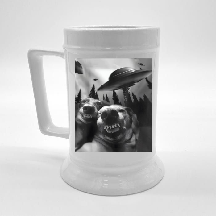 Funny Dogs Selfie With UFOs Beer Stein