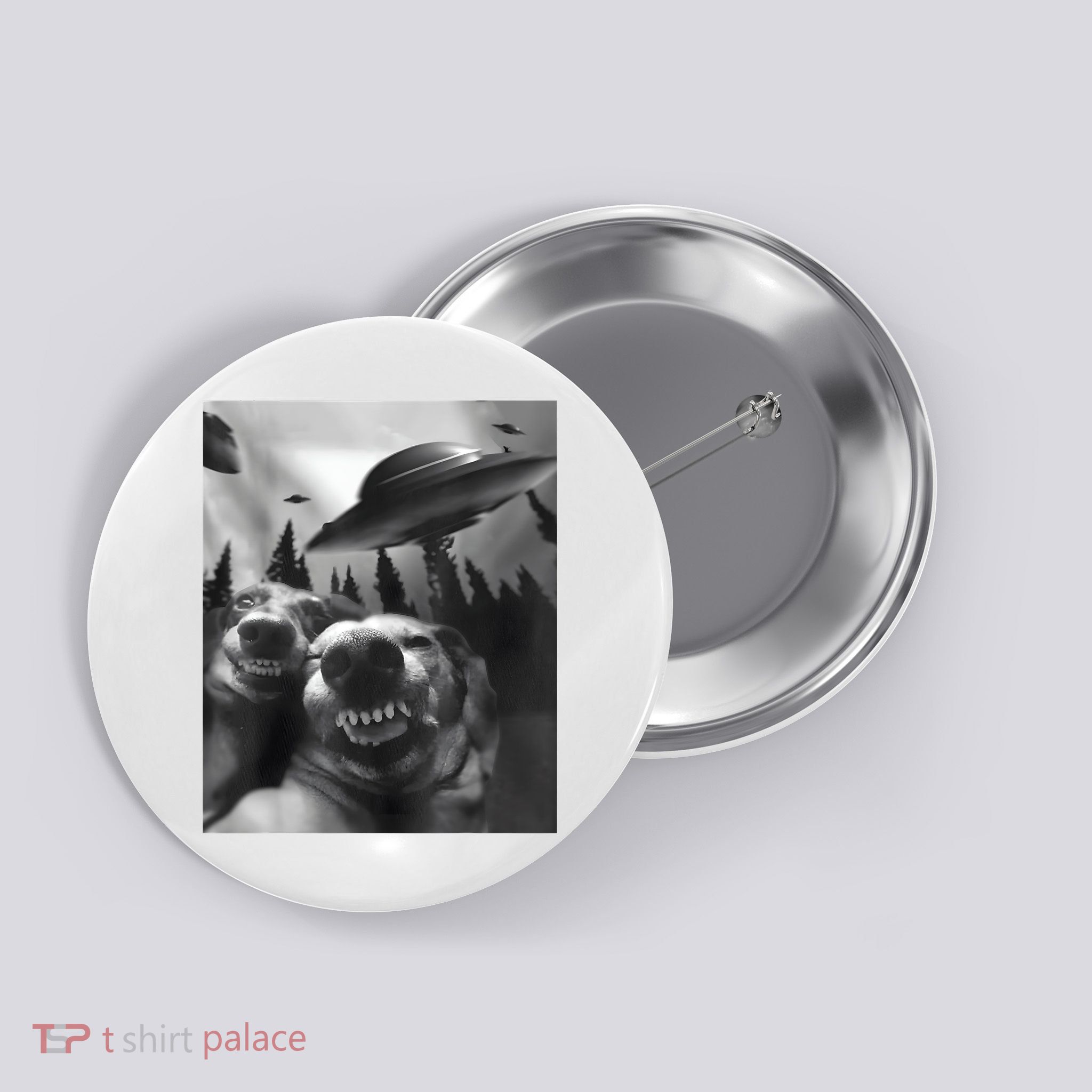 Funny Dogs Selfie With UFOs Button