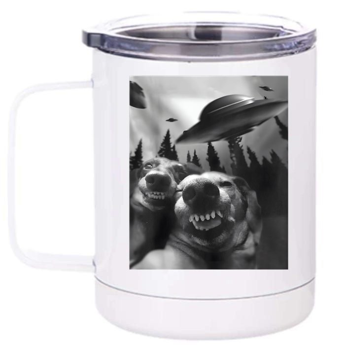 Funny Dogs Selfie With UFOs 12 oz Stainless Steel Tumbler Cup