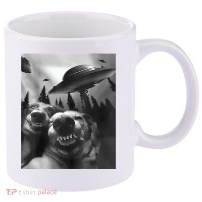 Funny Dogs Selfie With UFOs 11oz C Handle Ceramic Mug