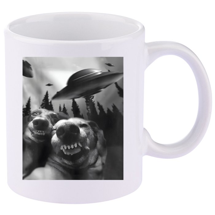 Funny Dogs Selfie With UFOs 11oz C Handle Ceramic Mug