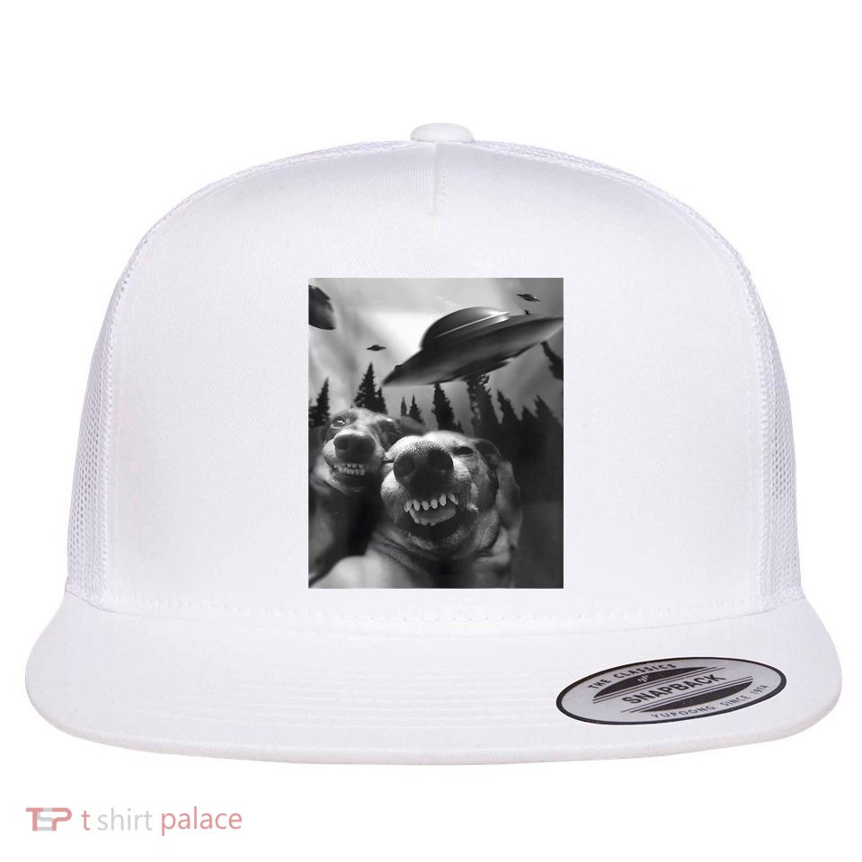 Funny Dogs Selfie With UFOs Flatbill Hat