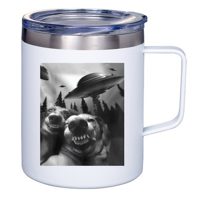 Funny Dogs Selfie With UFOs 12oz Stainless Steel Coffee Mug
