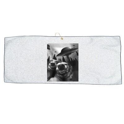Funny Dogs Selfie With UFOs Large Microfiber Waffle Golf Towel