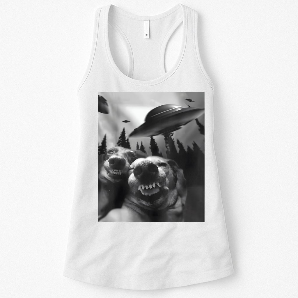 Funny Dogs Selfie With UFOs Womens Tank Top