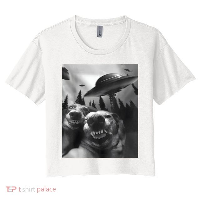 Funny Dogs Selfie With UFOs Crop Top