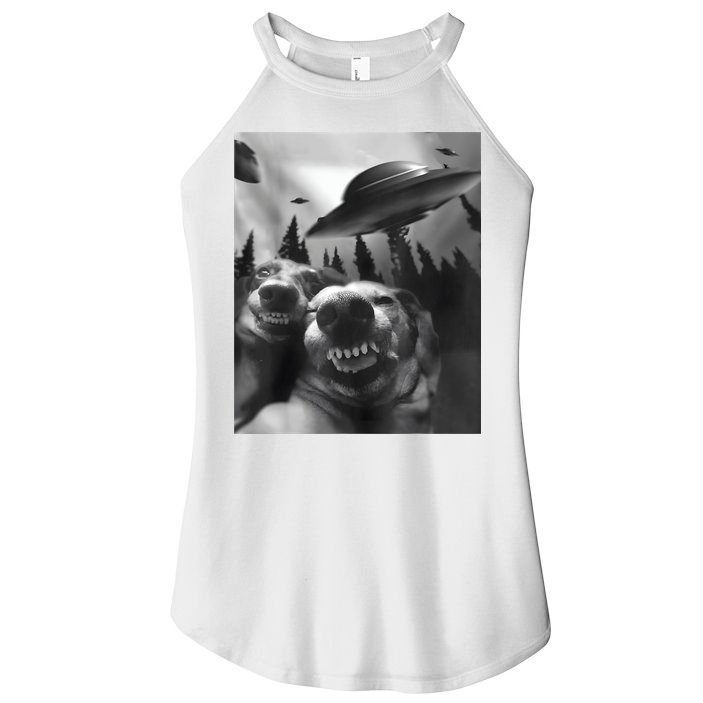 Funny Dogs Selfie With UFOs Women's Perfect Tri Rocker Tank