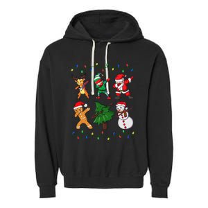 Festive Dabbing Santa Elf and Deer for Christmas Garment-Dyed Fleece Hoodie