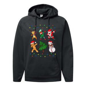 Festive Dabbing Santa Elf and Deer for Christmas Performance Fleece Hoodie