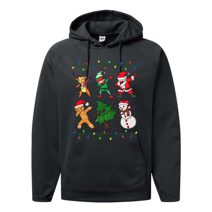 Festive Dabbing Santa Elf and Deer for Christmas Performance Fleece Hoodie