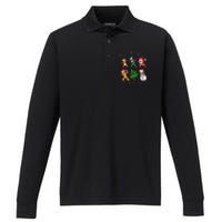 Festive Dabbing Santa Elf and Deer for Christmas Performance Long Sleeve Polo