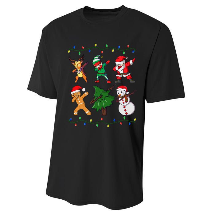 Festive Dabbing Santa Elf and Deer for Christmas Performance Sprint T-Shirt