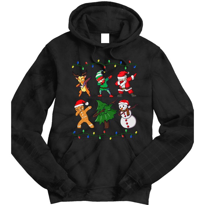 Festive Dabbing Santa Elf and Deer for Christmas Tie Dye Hoodie