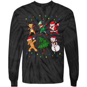 Festive Dabbing Santa Elf and Deer for Christmas Tie-Dye Long Sleeve Shirt