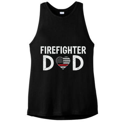 Firefighter Dad Support The Thin Red Line USA Flag Ladies PosiCharge Tri-Blend Wicking Tank