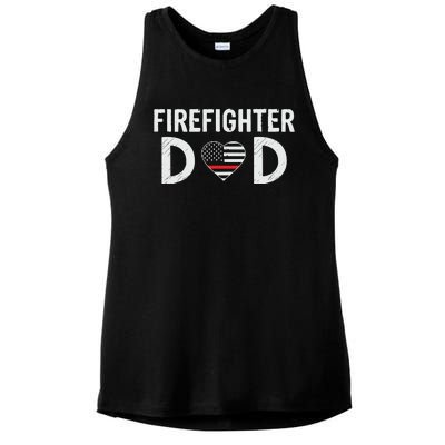 Firefighter Dad Support The Thin Red Line USA Flag Ladies PosiCharge Tri-Blend Wicking Tank