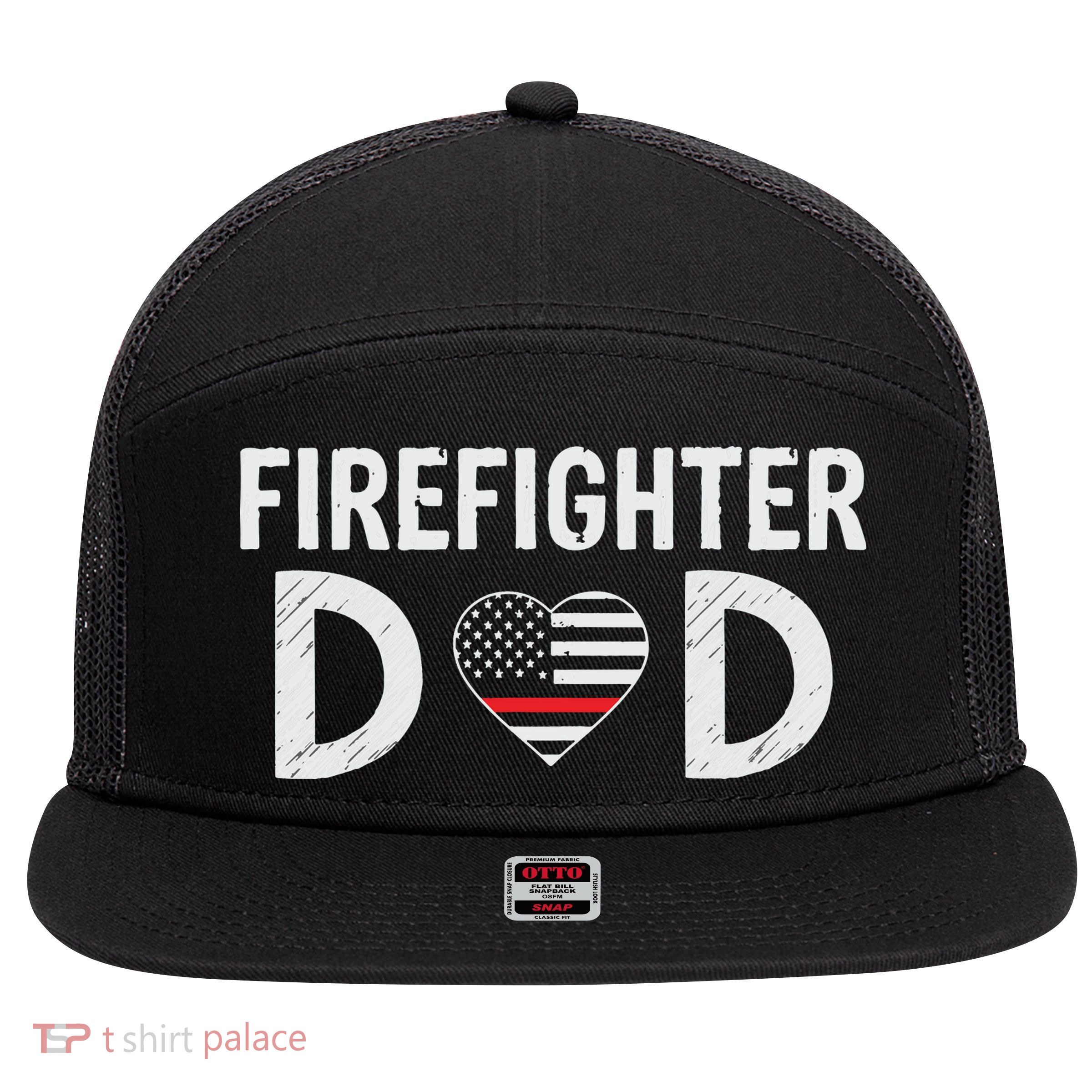Firefighter Dad Support The Thin Red Line USA Flag 7 Panel Mesh Trucker Snapback Hat