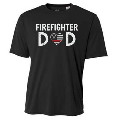 Firefighter Dad Support The Thin Red Line USA Flag Cooling Performance Crew T-Shirt