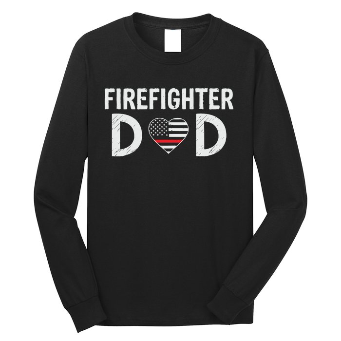 Firefighter Dad Support The Thin Red Line USA Flag Long Sleeve Shirt