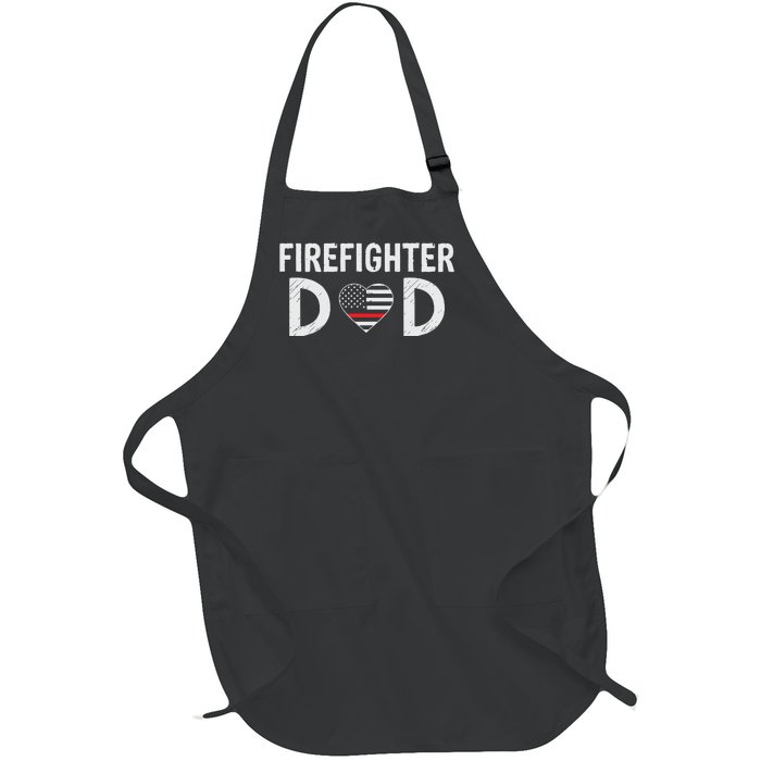 Firefighter Dad Support The Thin Red Line USA Flag Full-Length Apron With Pockets