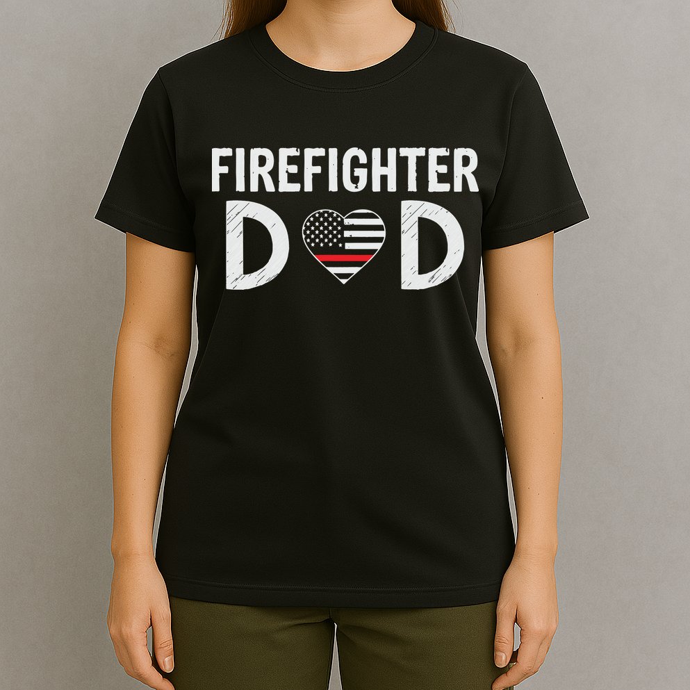Firefighter Dad Support The Thin Red Line USA Flag T-Shirt