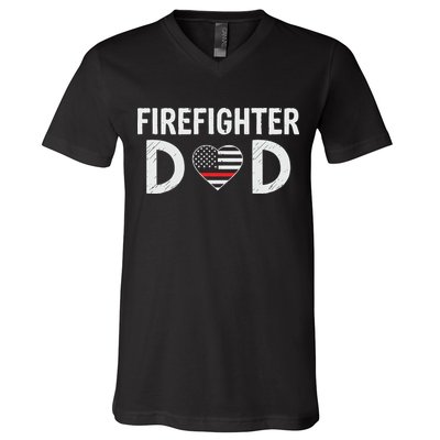 Firefighter Dad Support The Thin Red Line USA Flag V-Neck T-Shirt
