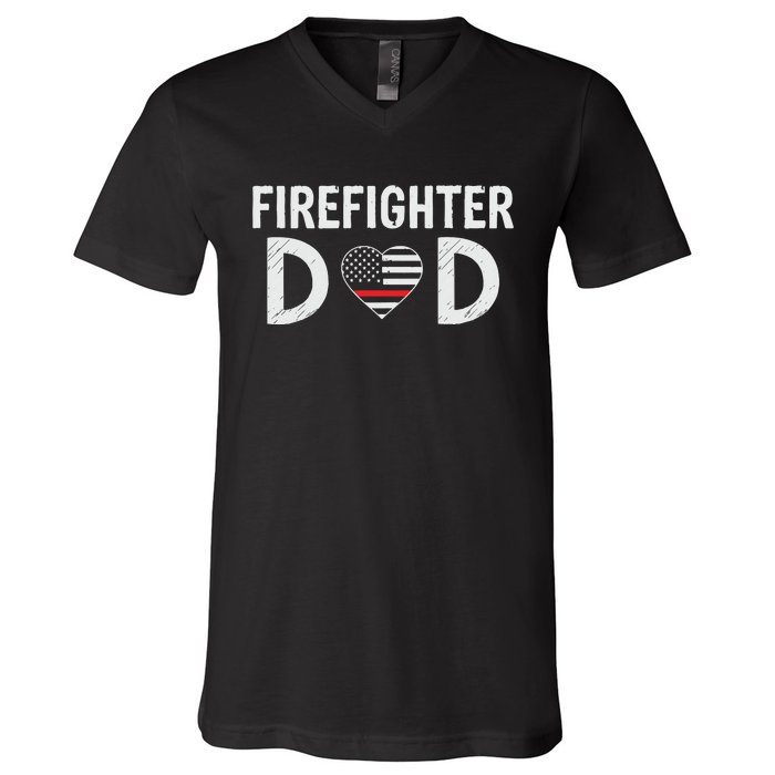 Firefighter Dad Support The Thin Red Line USA Flag V-Neck T-Shirt