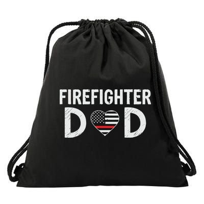 Firefighter Dad Support The Thin Red Line USA Flag Drawstring Bag
