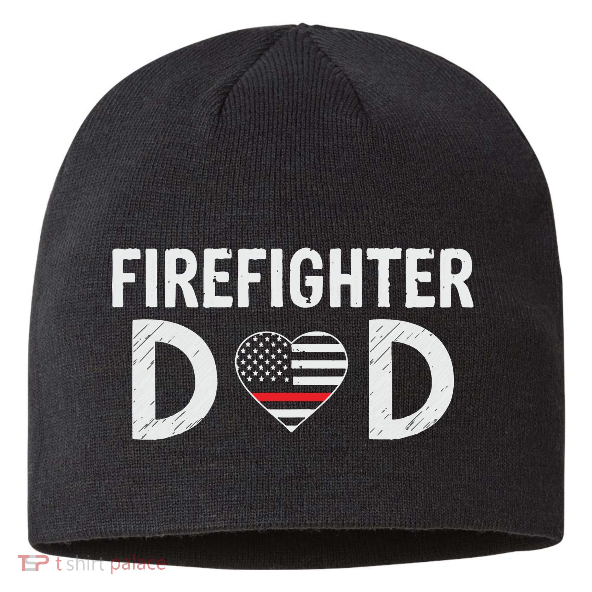 Firefighter Dad Support The Thin Red Line USA Flag Sustainable Beanie