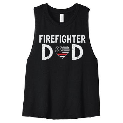 Firefighter Dad Support The Thin Red Line USA Flag Women's Racerback Cropped Tank