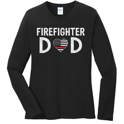 Firefighter Dad Support The Thin Red Line USA Flag Ladies Long Sleeve Shirt