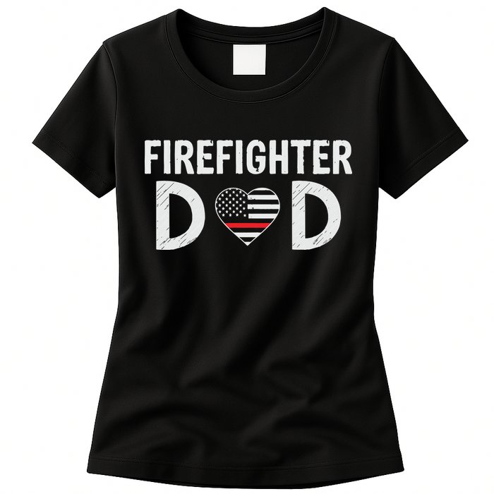 Firefighter Dad Support The Thin Red Line USA Flag Womens T-Shirt
